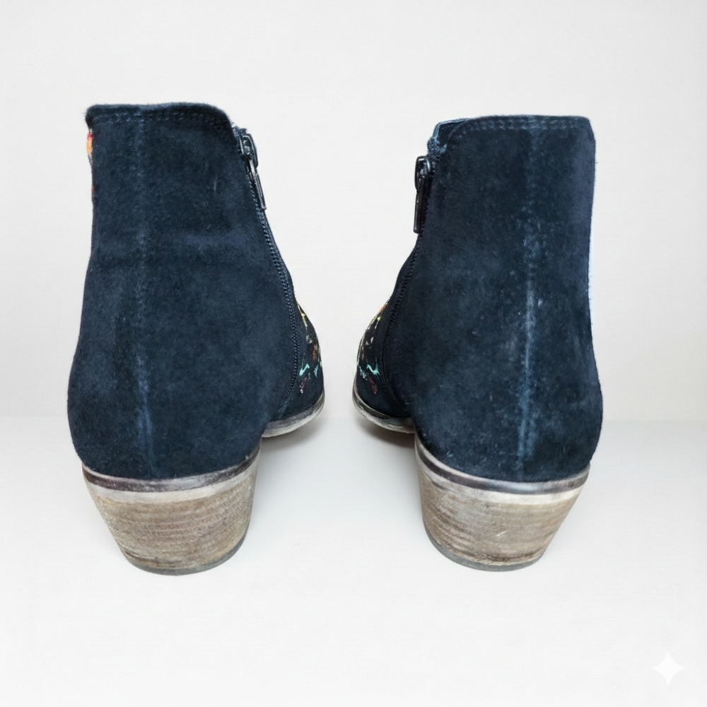 Diba Size 8.5 Booties Embroidered Black Suede Leather Rainbow Floral Western - Picture 6 of 11